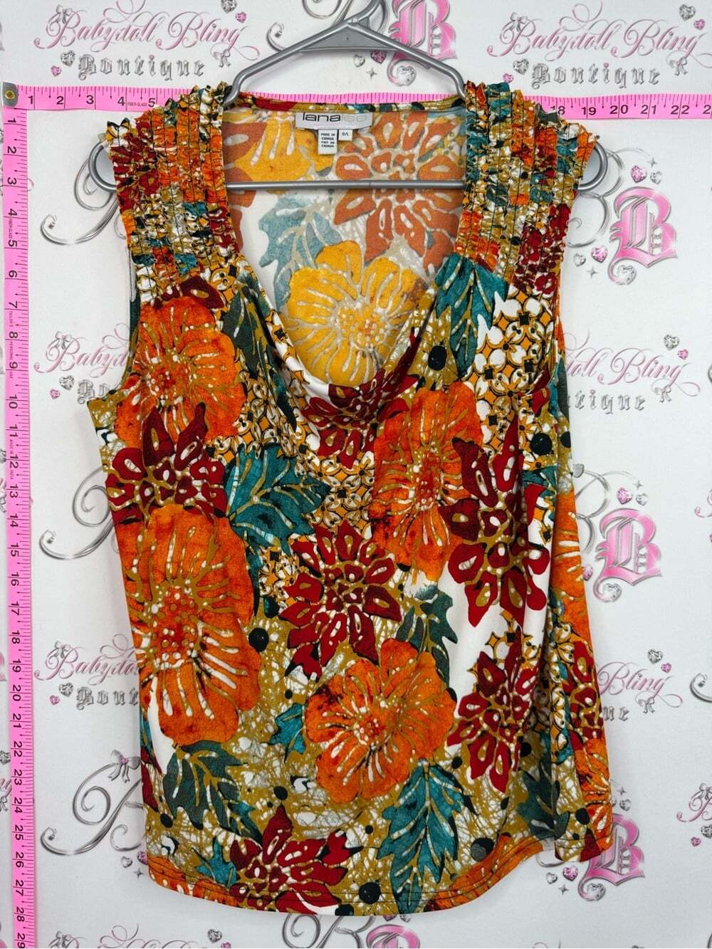 Lana Floral V-Neck Smocked Shoulder Camisole - Orange/Teal